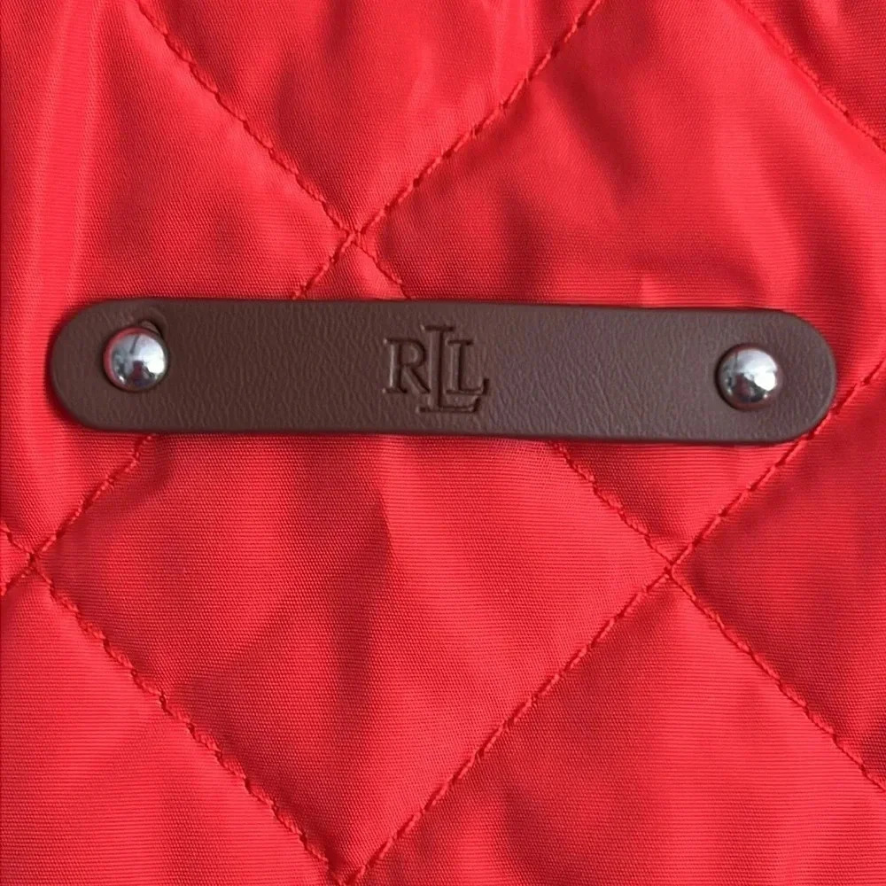 Ralph Lauren Quilted Embroidered Crest Patch Vest Zip Snap Lined Orange Sz S NWT - Picture 11 of 16